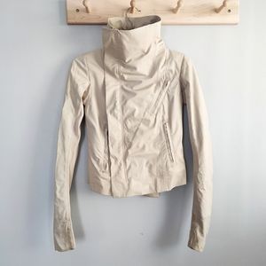 Rick Owens funnel neck asymmetrical leather jacket in pearl
